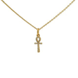 Gold necklace pendant Egyptian ankh zircons