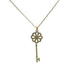 Collier doré avec pendentifs clé et fleur 50cm