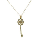 Collier doré avec pendentifs clé et fleur 50cm