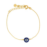Bracelet doré petit oeil rond bleu avec disques dorés
