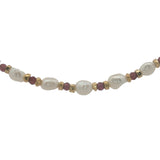 Collier doré perles de culture, perles dorées et grenat 42 cm