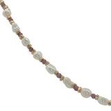 Collier doré perles de culture, perles dorées et grenat 42 cm