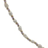 Collier doré perles de culture, perles dorées et améthyste 42 cm