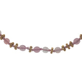 Collier doré perles roses, couronnes dorées et noeuds roses 42 cm