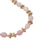 Collier doré perles roses, couronnes dorées et noeuds roses 42 cm