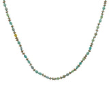 Collier doré perles vert d'eau, couronnes dorées et noeuds verts 42 cm