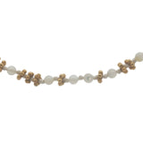 Collier doré perles blanches, couronnes dorées et noeuds blancs 42 cm
