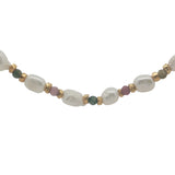 Collier doré alternance de perles de culture, tourmaline et perles dorées 42 cm