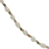 Collier doré alternance de perles de culture, tourmaline et perles dorées 42 cm