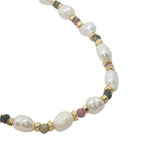 Collier doré alternance de perles de culture, tourmaline et perles dorées 42 cm