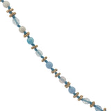 Collier doré perles bleu ciel et blanches, couronnes dorées et noeuds bleu jeans 42 cm