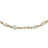 Collier doré alternance de perles de culture, opale rose et perles dorées 42 cm