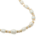 Collier doré alternance de perles de culture, opale rose et perles dorées 42 cm