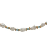 Collier doré alternance de perles de culture, apatite et perles dorées 42 cm