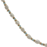 Collier doré alternance de perles de culture, apatite et perles dorées 42 cm