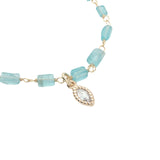 Collier doré apatite rectangulaire goutte zircon 42 cm