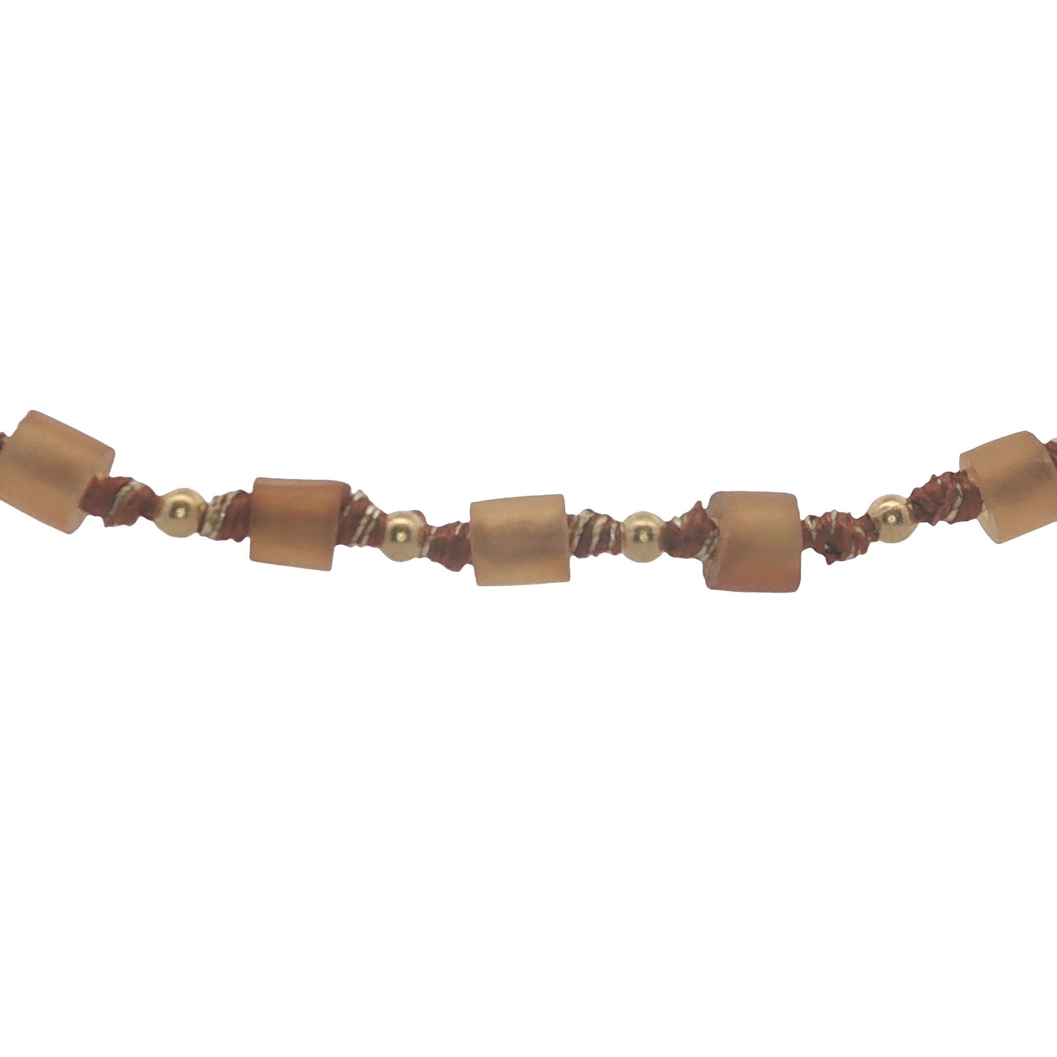 Collier doré perles en tubes marron et perles dorées  42 cm