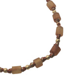 Collier doré perles en tubes marron et perles dorées  42 cm