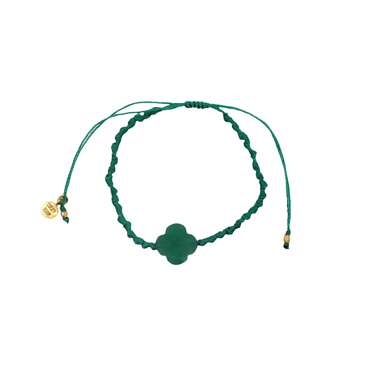 Gold cord bracelet with clover and faceted stone