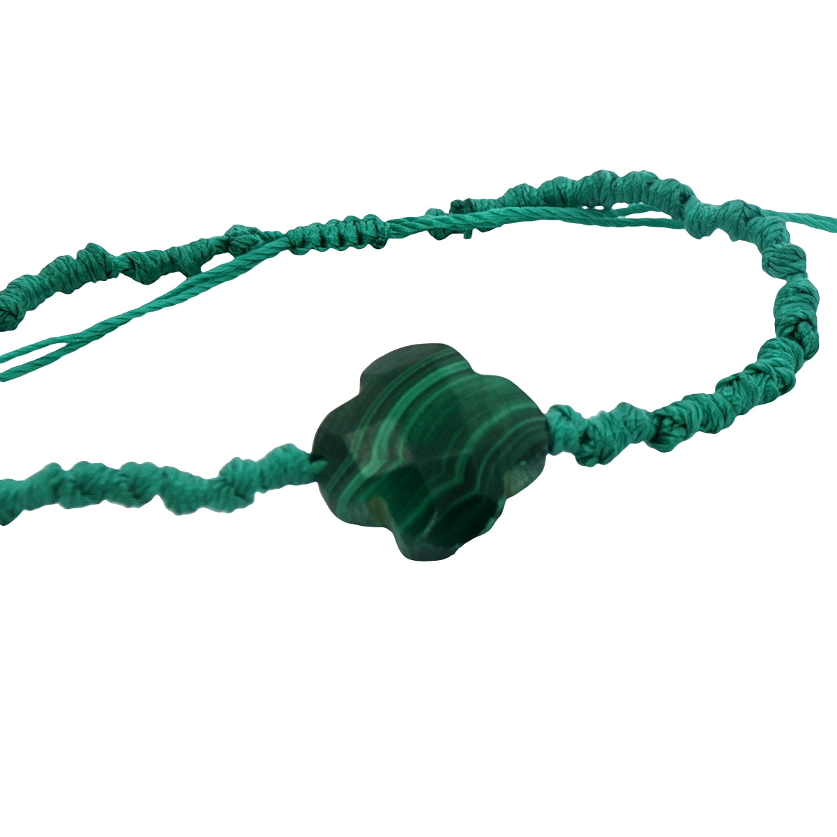 Gold cord bracelet with clover and faceted stone