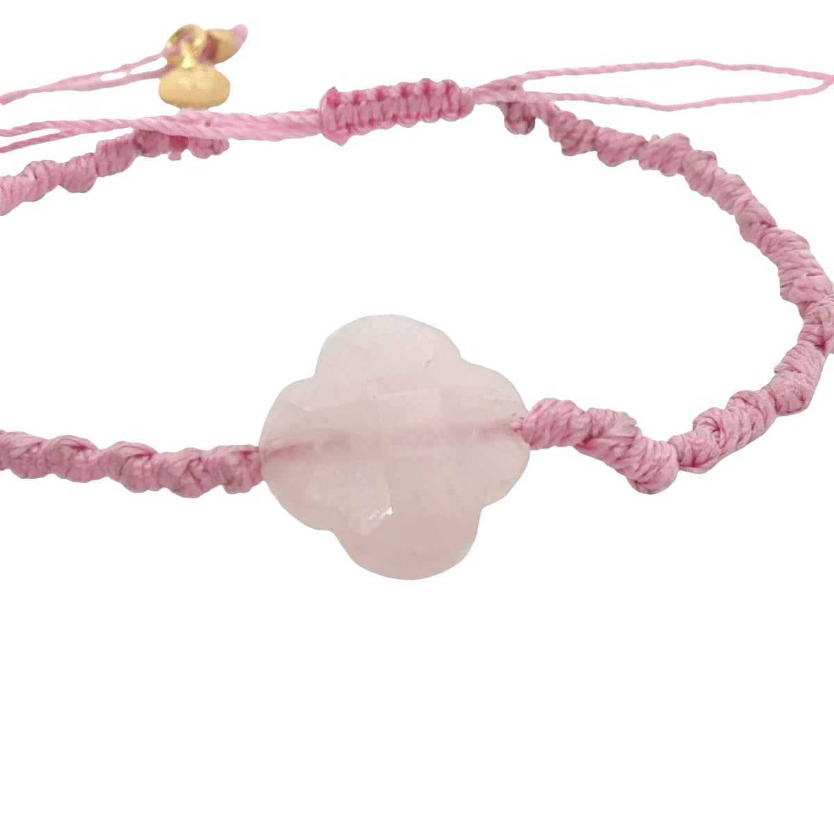 Gold cord bracelet with clover and faceted stone