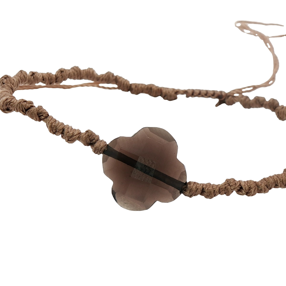 Gold cord bracelet with clover and faceted stone