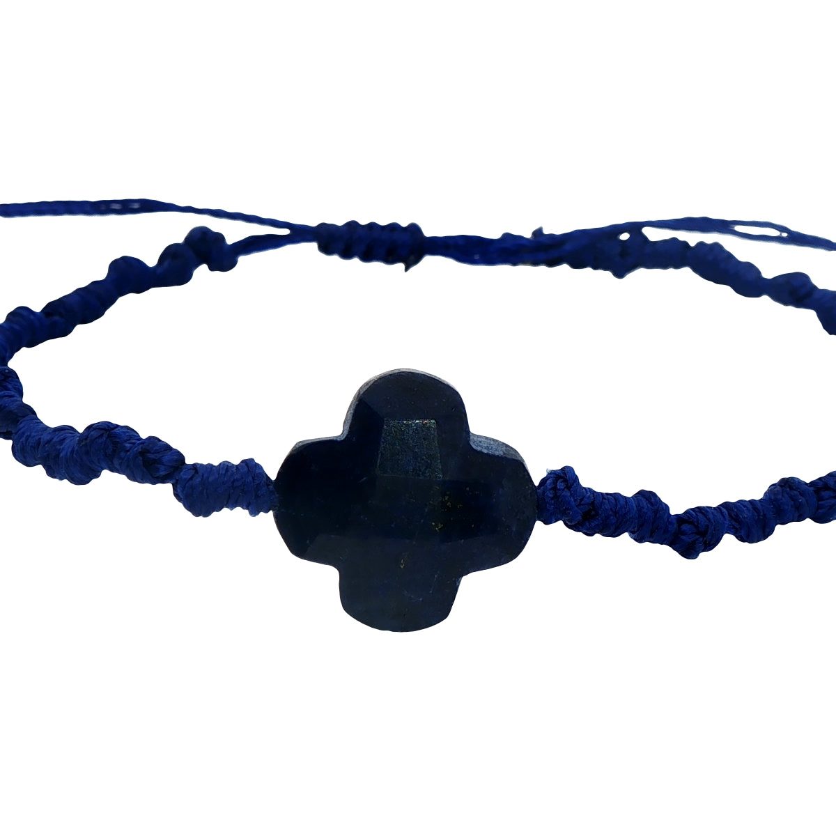 Gold cord bracelet with clover and faceted stone