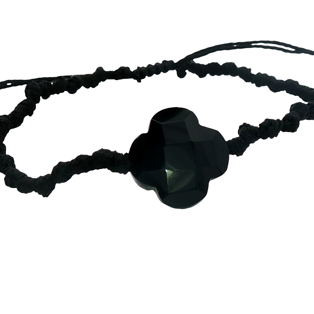 Gold cord bracelet with clover and faceted stone