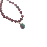 Collier doré grenat avec goutte rubis zoisite 38 cm