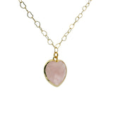 Collier doré chaine coeur et pendentif coeur en quartz rose 50 cm