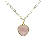 Collier doré chaine coeur et pendentif coeur en quartz rose 50 cm