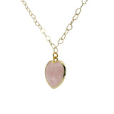 Collier doré chaine coeur et pendentif coeur en quartz rose 50 cm