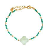 Bracelet with round stones, golden beads and stone clover