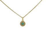Collier doré petite médaille turquoise zircons 42 cm