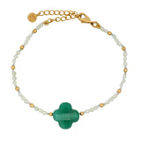 Bracelet with round stones, golden beads and stone clover