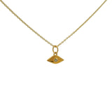 Gold necklace with small eye medal and natural stone