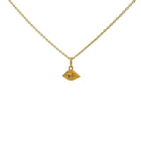 Gold necklace with small eye medal and natural stone