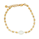 Stone cord bracelet and gold discs