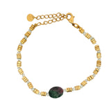 Bracelet cordon rubis zoisite et disques dorés