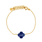 Bracelet doré grand trèfle facetté en lapis lazulis