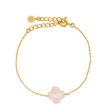 Bracelet doré grand trèfle facetté en quartz rose