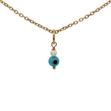Collier doré petit oeil bleu avec perle d'eau douce 42 cm