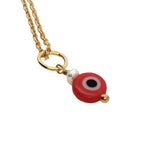 Collier doré petit oeil rouge avec perle d'eau douce 42 cm