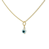 Collier doré petit oeil blanc perle de culture 42 cm