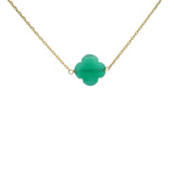 Collier doré grand trèfle en pierre Onyx verte facettée