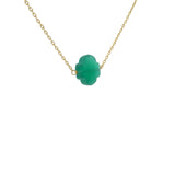 Collier doré grand trèfle en pierre Onyx verte facettée