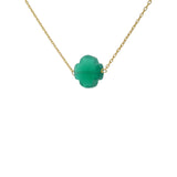 Collier doré grand trèfle en pierre Onyx verte facettée