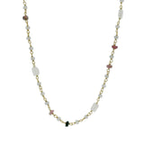 Collier doré en tourmaline, prehnite et pierre de lune 46 cm