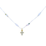 Collier doré fil blanc pierre de lune facettées et croix sertie de zircons 38cm