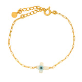Bracelet doré maille rectangle petit oeil croix en nacre
